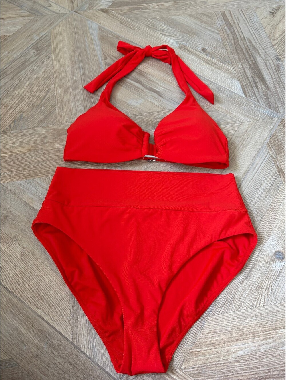 CALIA Ubar Halter Bikini Top Wide Banded HR Bottom Fresh Red Size Medium Beach